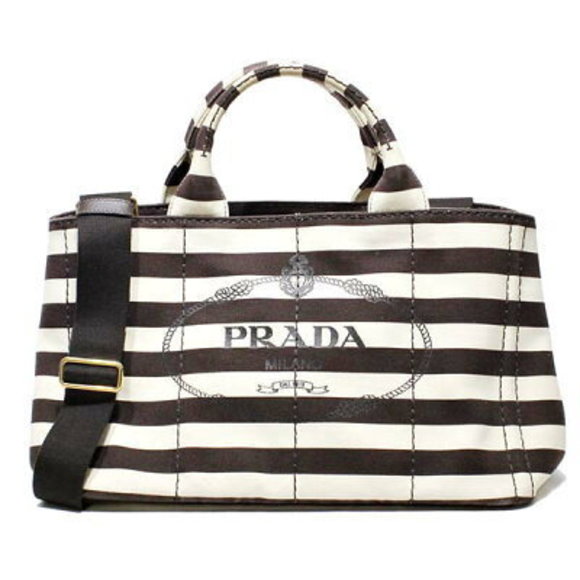 Prada Shoulder brown Canapa striped beige Bag tote - Picture 1 of 4